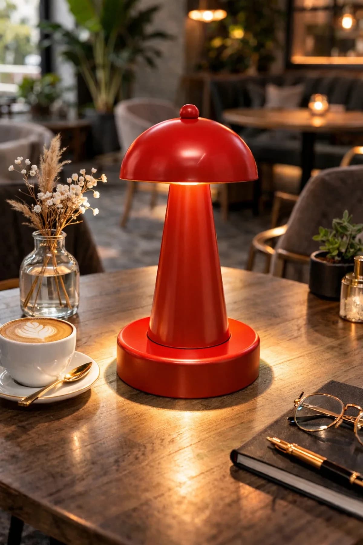 Como Model Bordo Pilli Masa Lambası Cafe Salon Yatak Odası Abajur Aç-Kapa Tuşlu