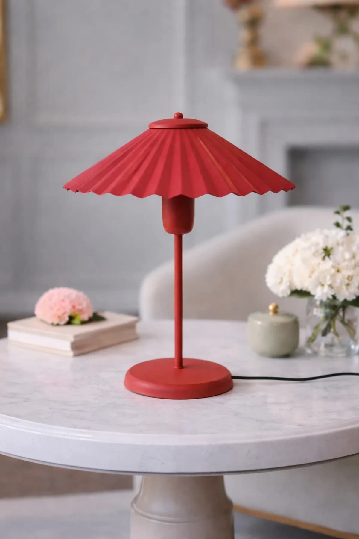 Plisse Model Metal Umbrella Şapkalı Yatak Odası Salon Cafe Masa Lambası Abajur Proje Masa Lambası