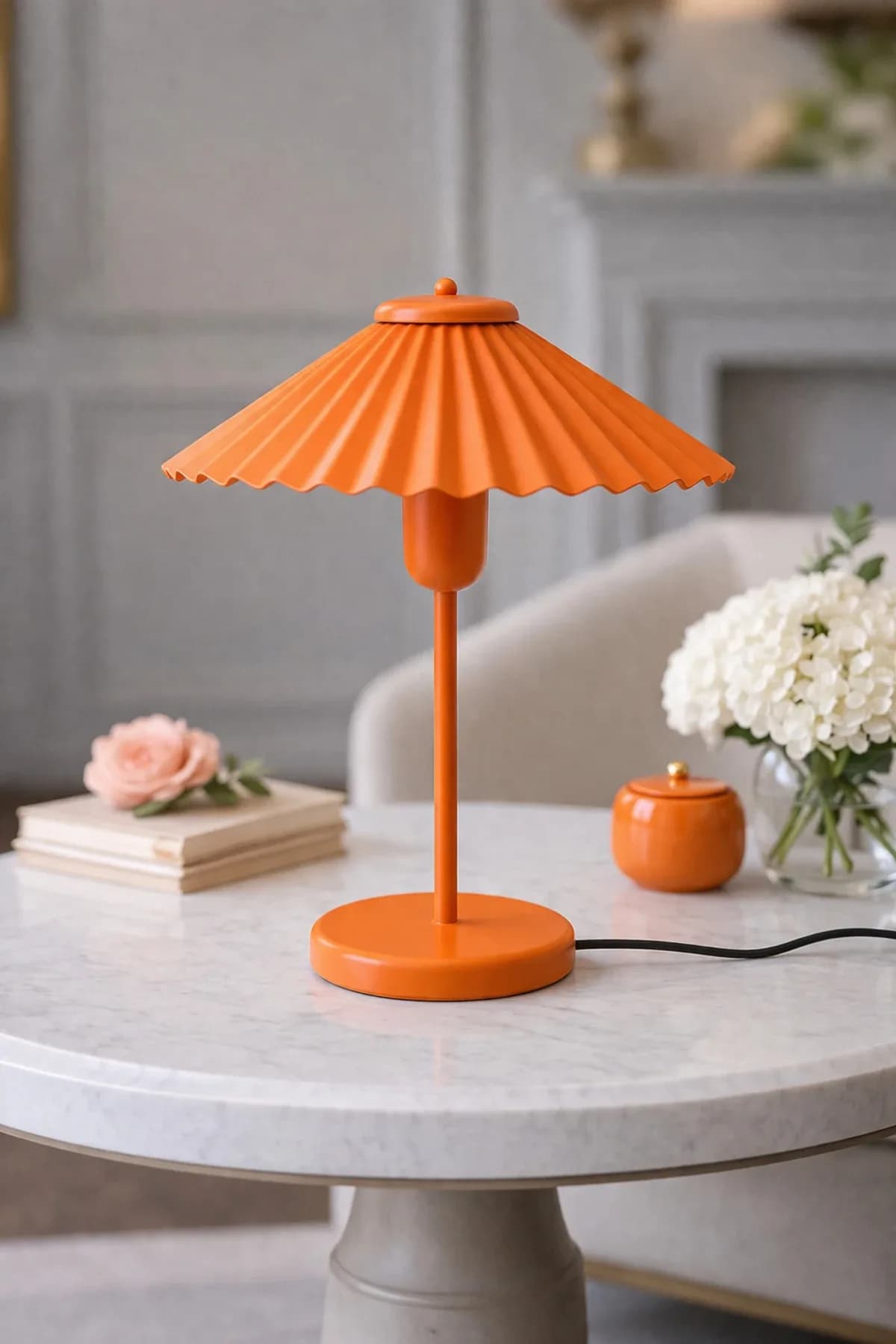 Plisse Model Metal Umbrella Şapkalı Yatak Odası Salon Cafe Masa Lambası Abajur Proje Masa Lambası