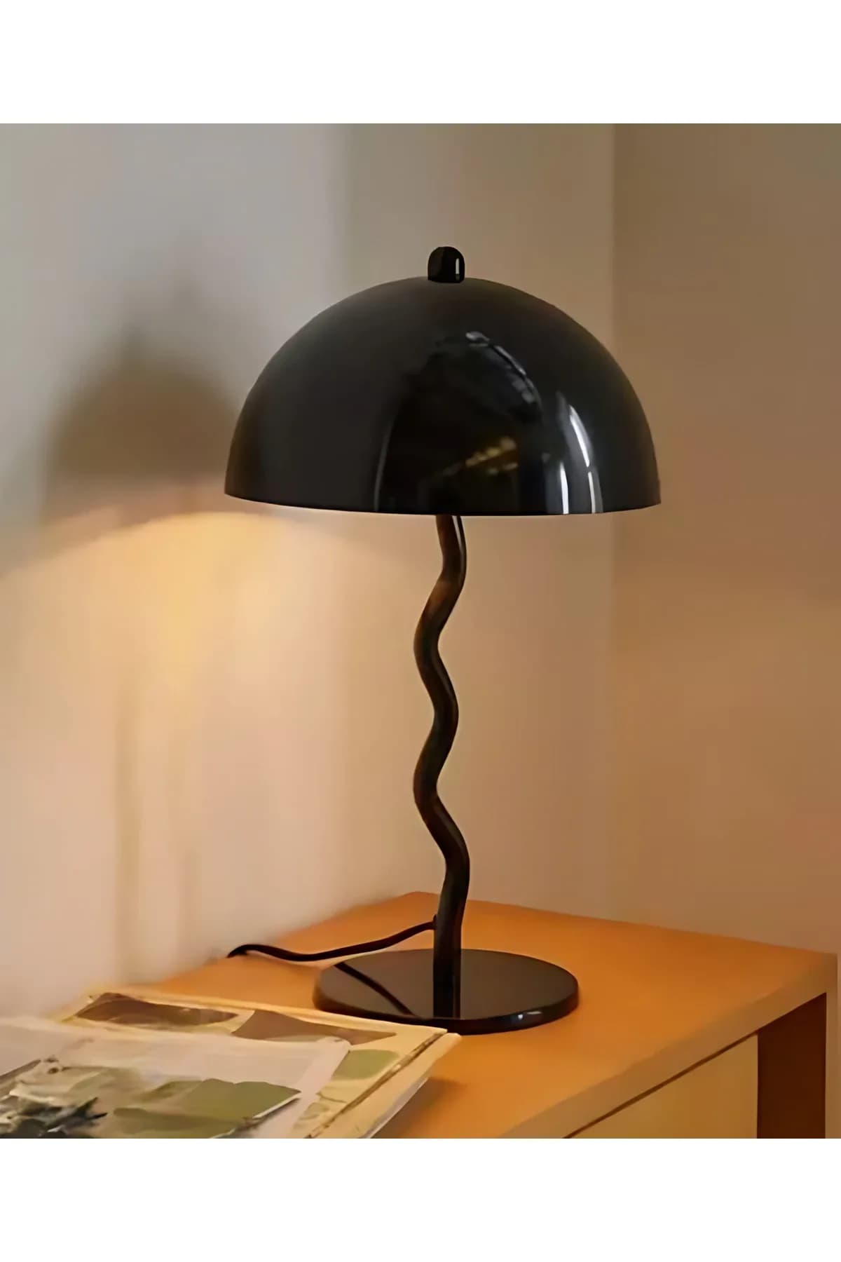 Zikzak Mantar Model Krem Dekoratif Masa Lambası Abajur Salon Yatak Odası Çocuk Odası