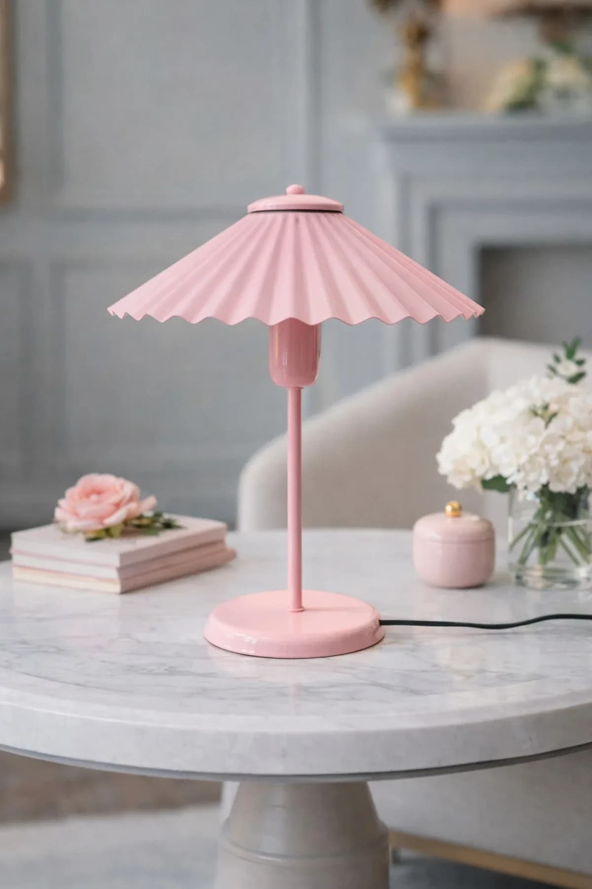 Plisse Model Metal Umbrella Şapkalı Yatak Odası Salon Cafe Masa Lambası Abajur Proje Masa Lambası