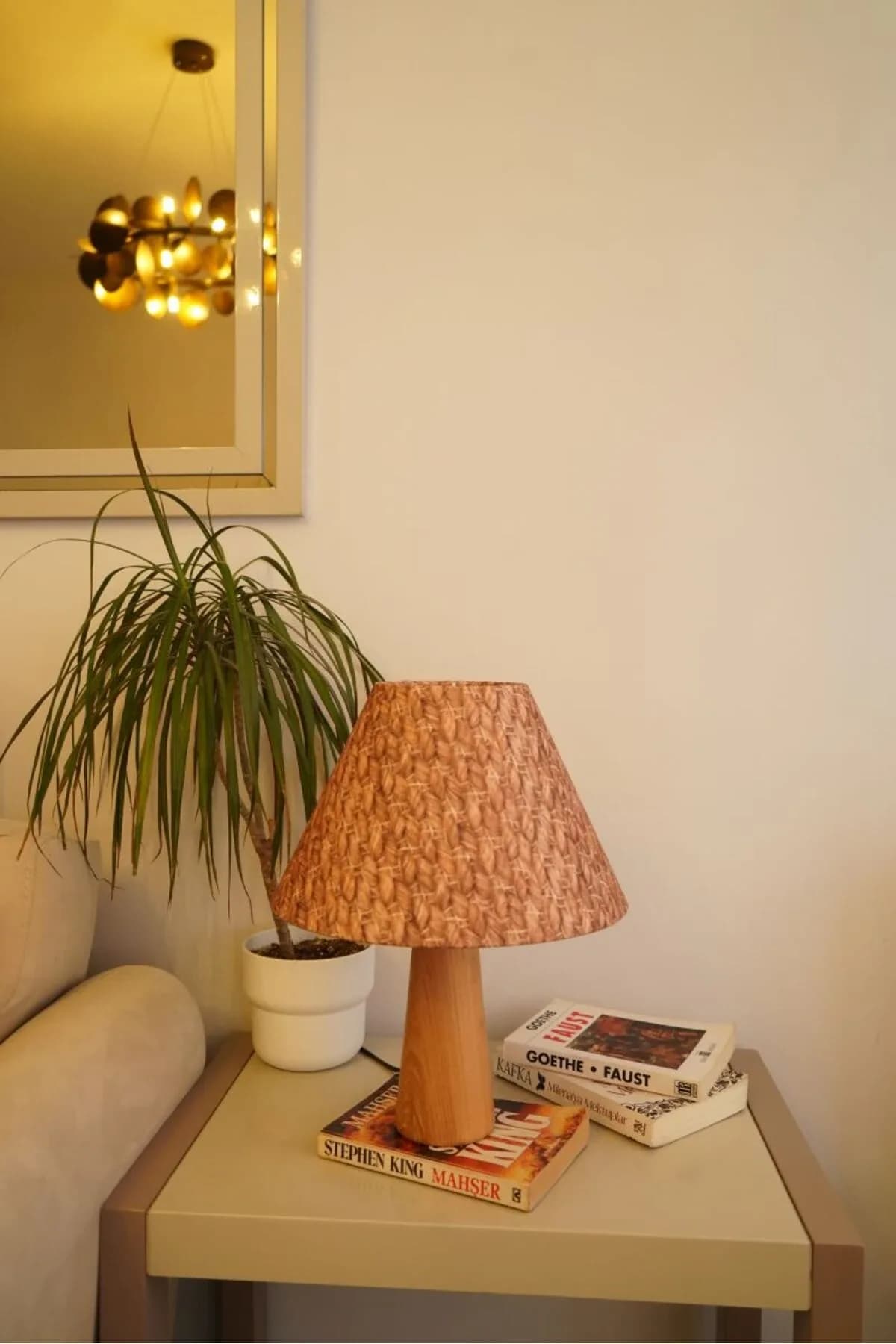 Ahşap Ayaklı Home Detaylı Silindir Masa Lambası Dekoratif Abajur Salon Yatak Odası