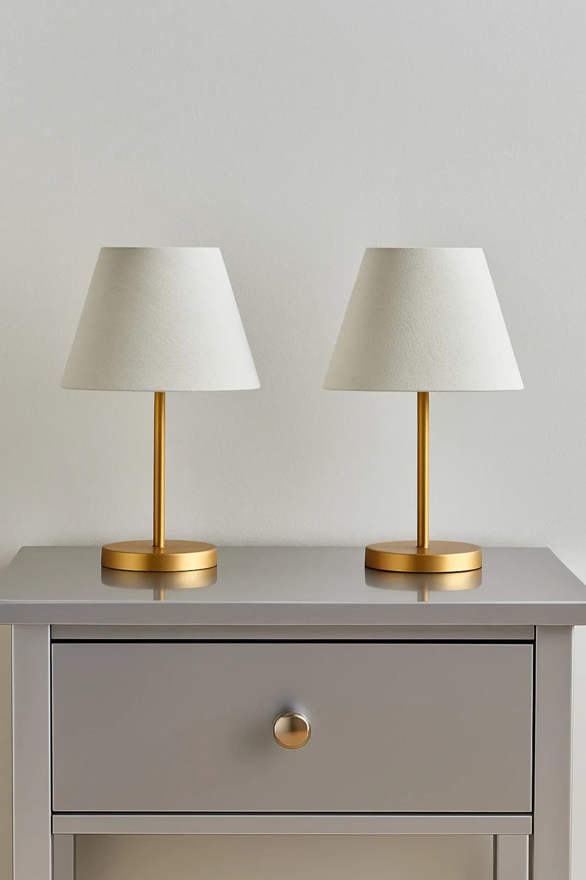 Soft İkili Gold Boyalı Krem Şapkalı Abajur Masa Lambası Modern