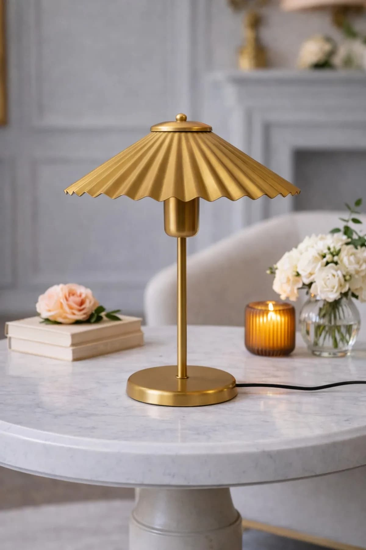 Plisse Model Metal Umbrella Şapkalı Yatak Odası Salon Cafe Masa Lambası Abajur Proje Masa Lambası