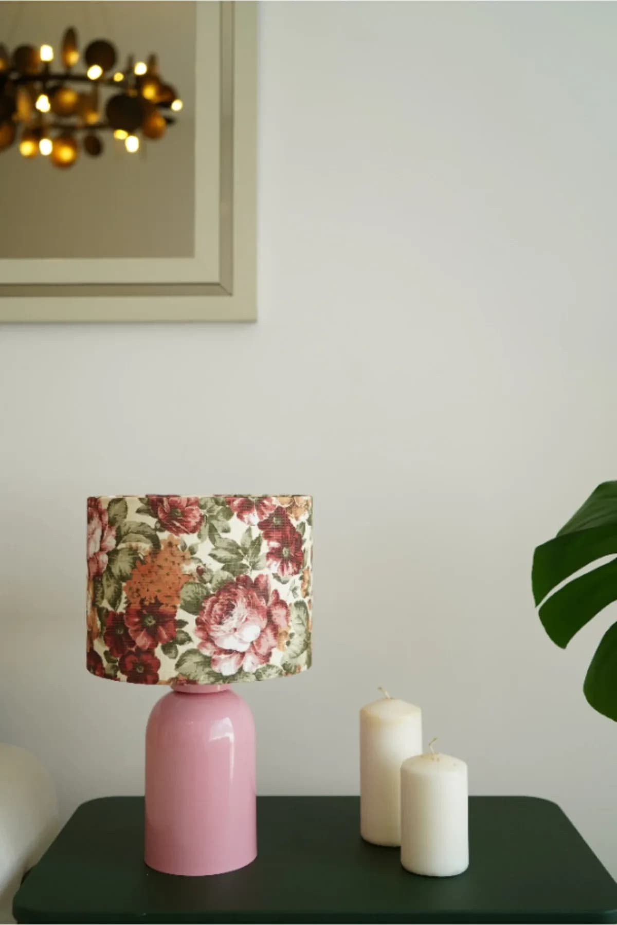 Pembe Ayaklı Deniz Börülcesi Baskı Kumaş Şapkalı Şık Yatak Odası Salon Abajur Özel Modern