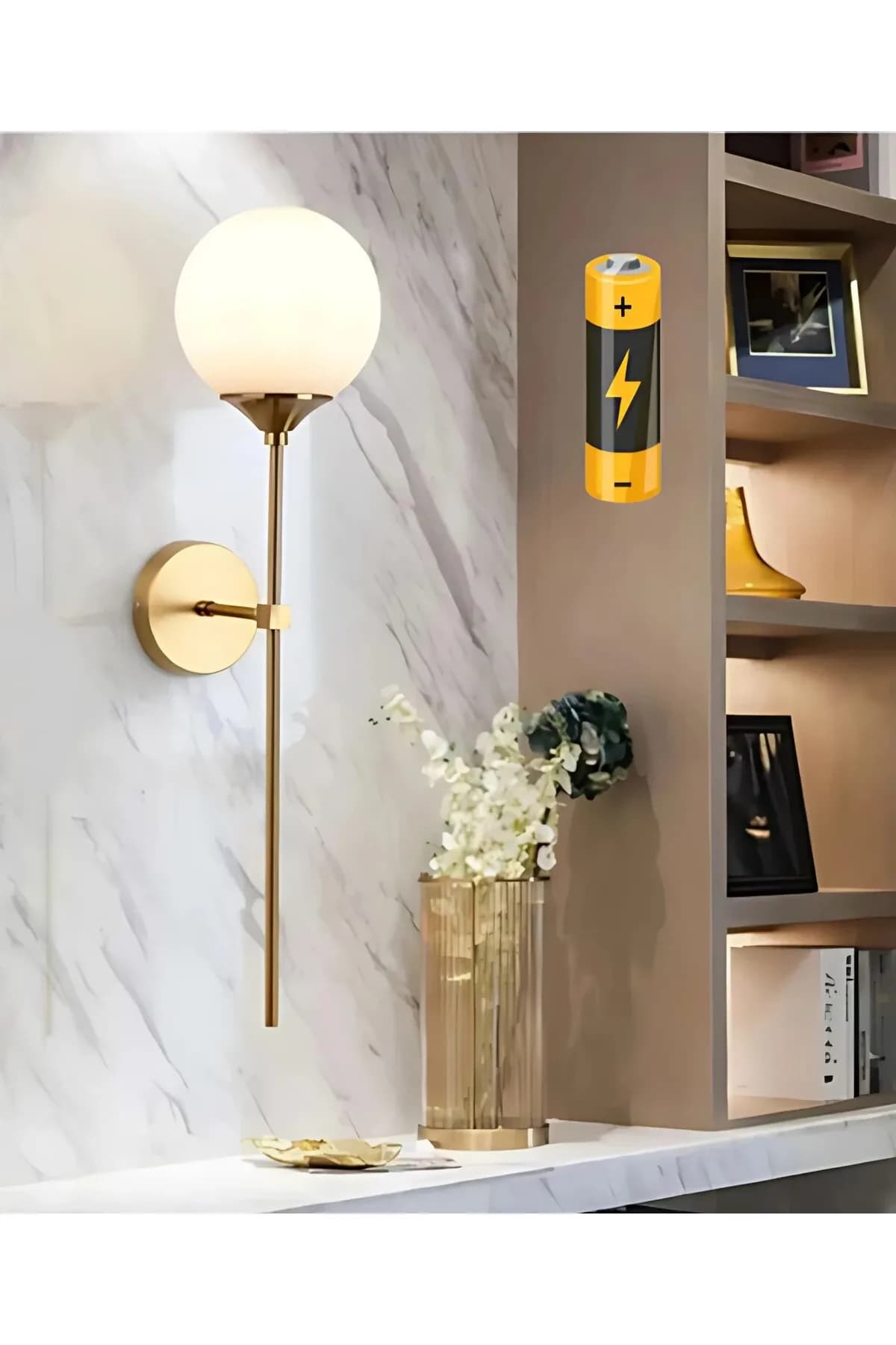 Eskitme Modern Tasarım Pilli Aplik Kablosuz Tak Çalıştır Aç Kapa Butonlu Beyaz Opal Camlı Aplik