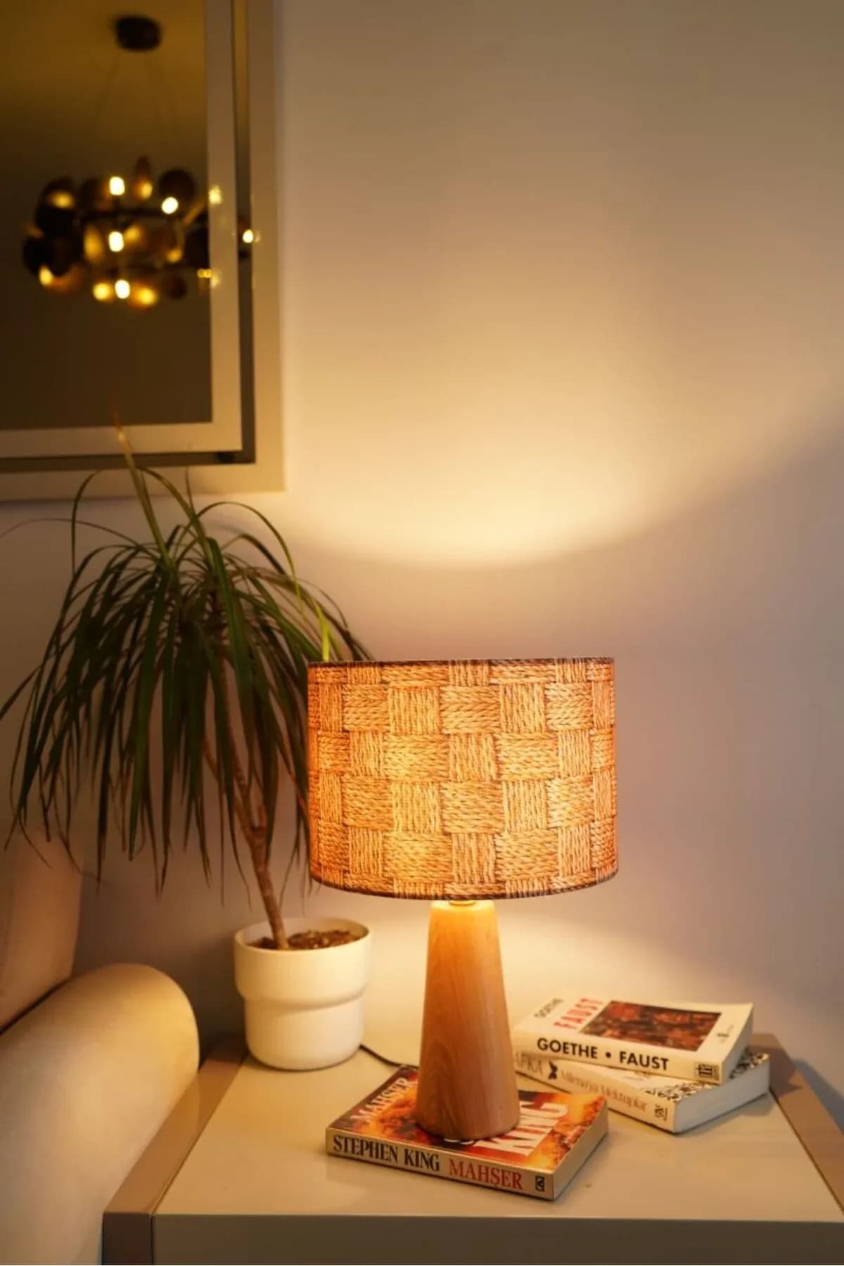 Ahşap Ayaklı Home Detaylı Silindir Masa Lambası Dekoratif Abajur Salon Yatak Odası