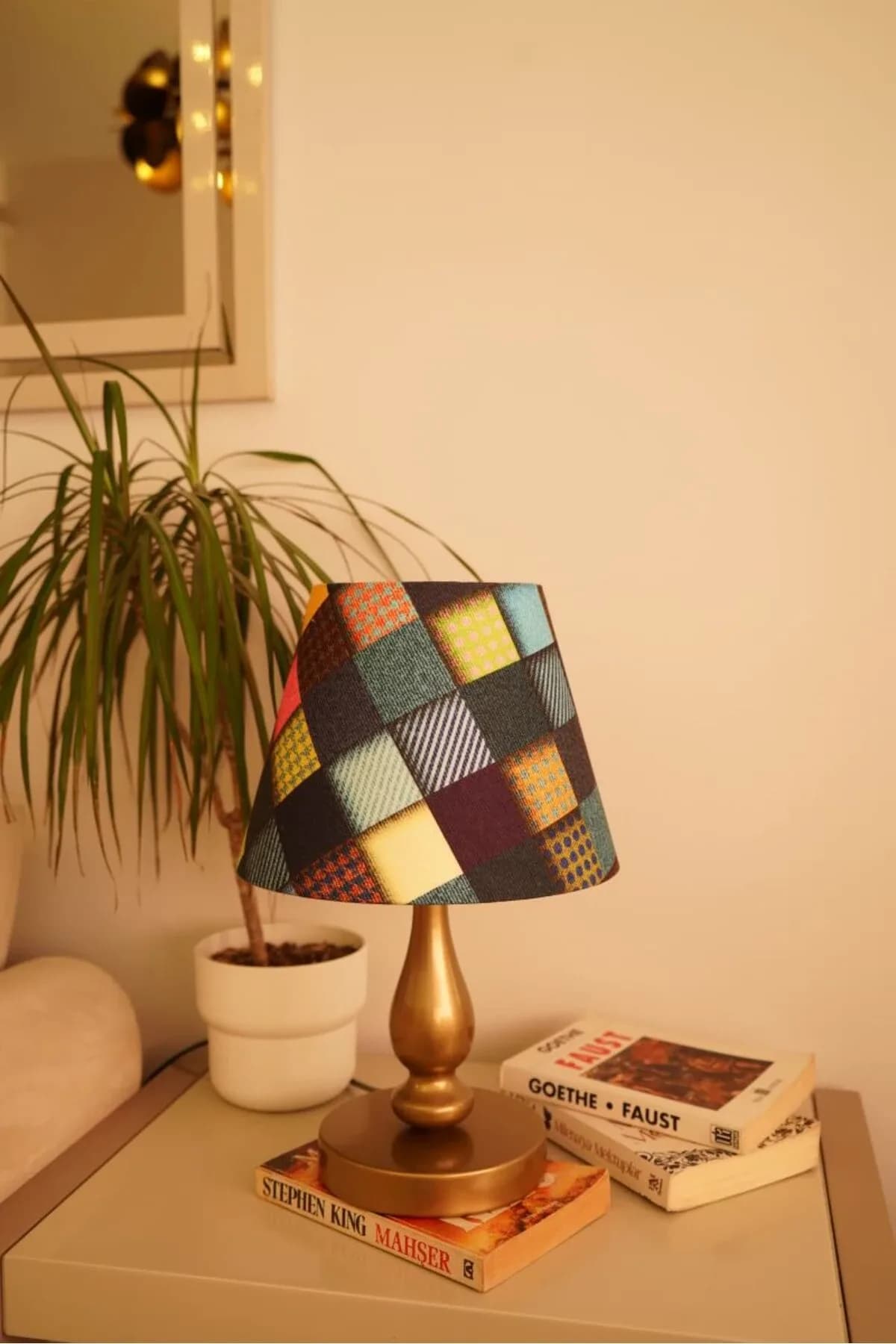 Eskitme Ayaklı Home Detaylı Masa Lambası Dekoratif Abajur Salon Yatak Odası