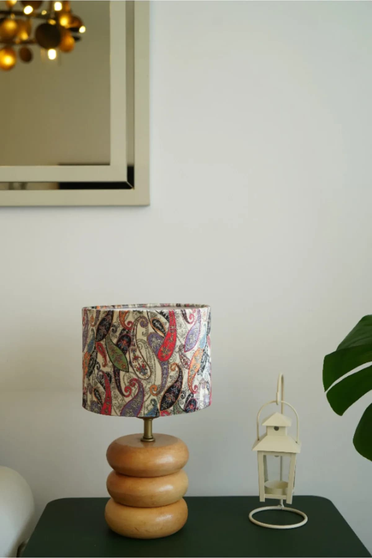 Üç Kat Silindir Kahverengi Çiçek Kadife Model Silindir Kumaş Şapka Abajur Salon Yatak Odası