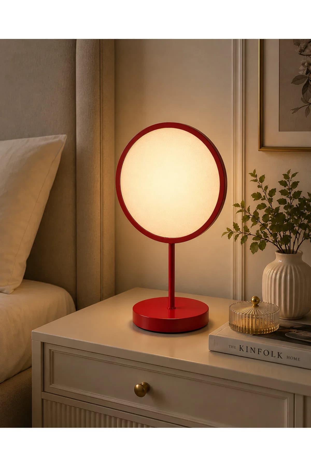 Abajur Kumaşlı Çember Ledli Elektrikli Masa Lambası Salon Yatak Odası Özel Şık Proje