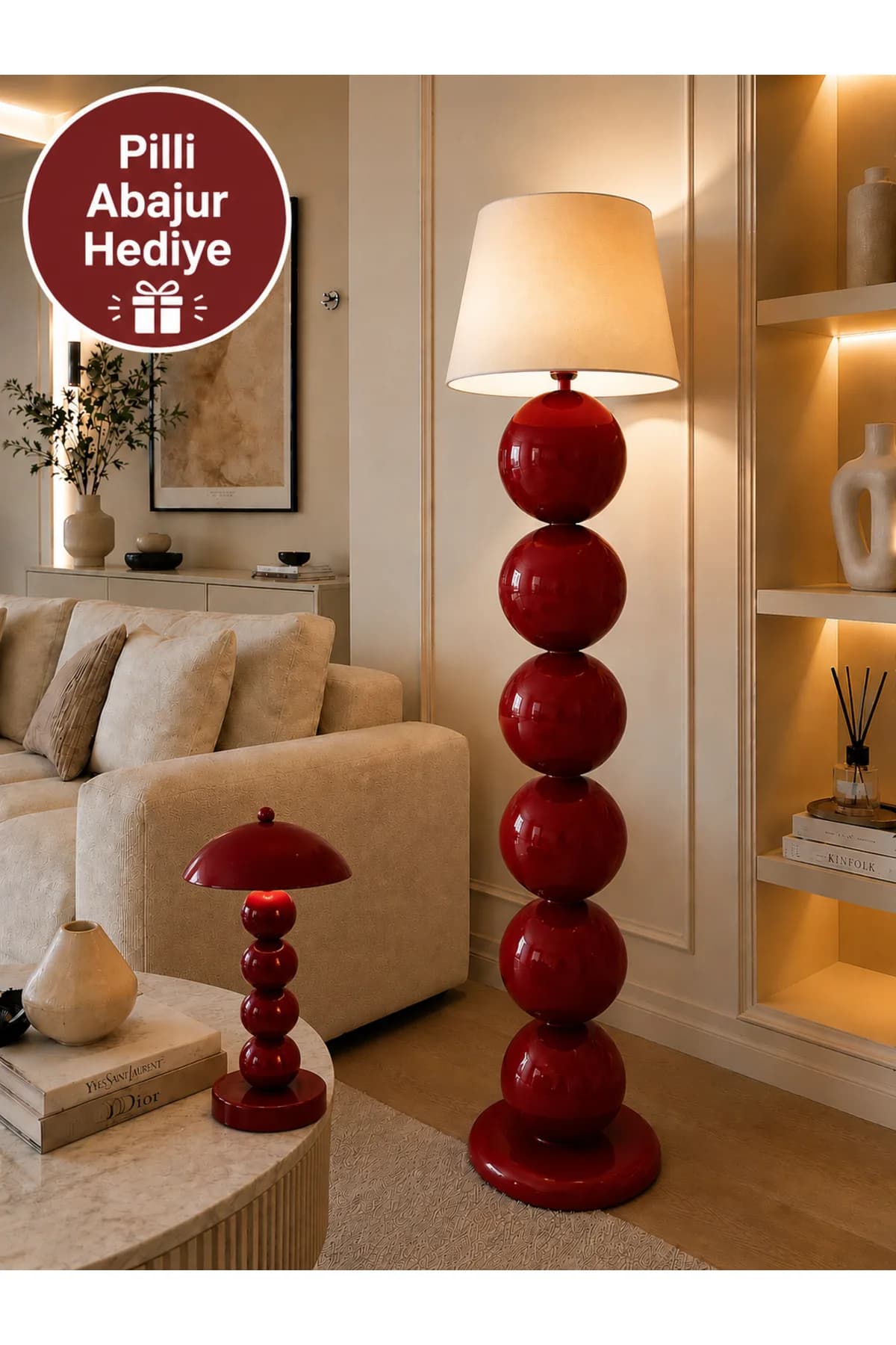 Nice Model Top Detaylı Krem Konik Abajur Şapkalı Salon Yatak Odası Proje Lambader Şık (Hediyelidir)