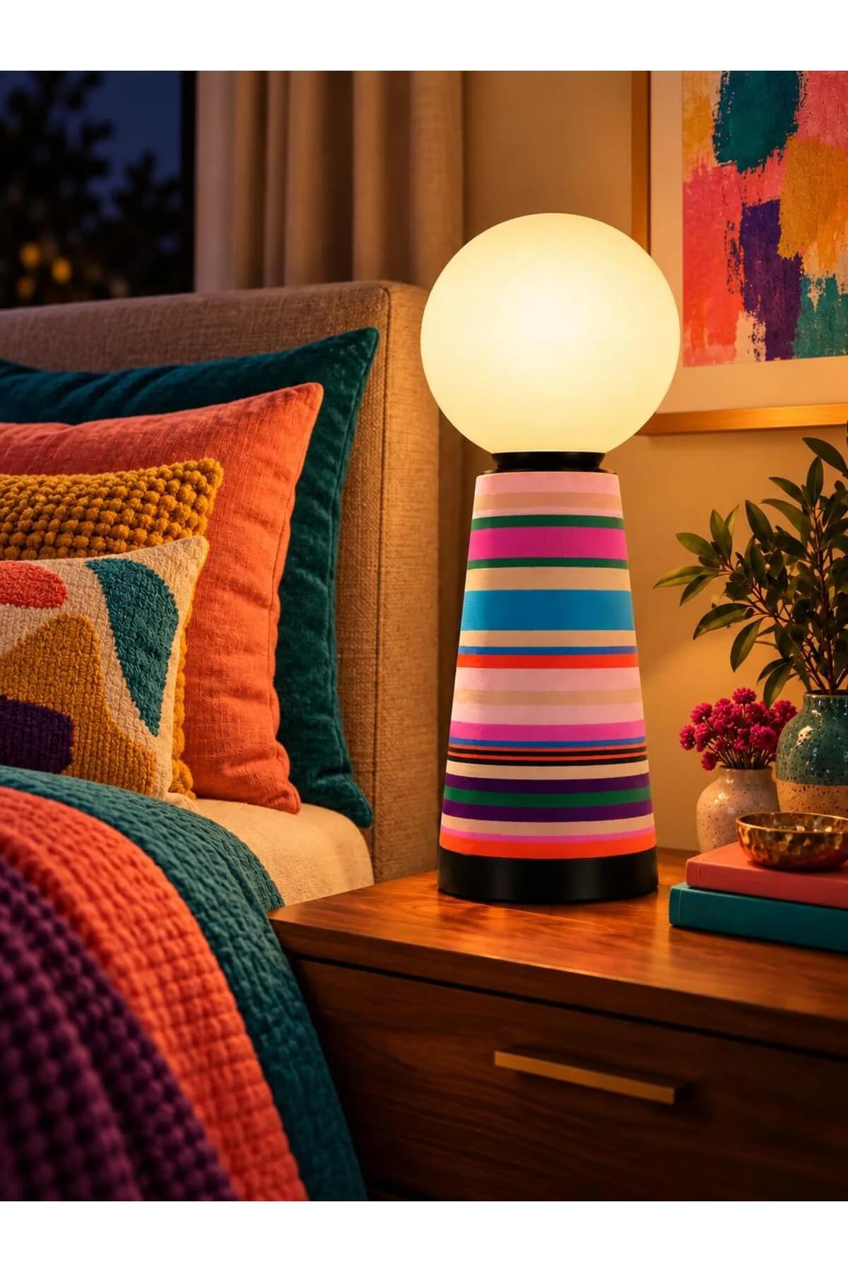 Colora Camlı Model Kumaş Detaylı Elektrikli Masa Lambası Salon Yatak Odası Mimari Proje Abajur Şık Lüks