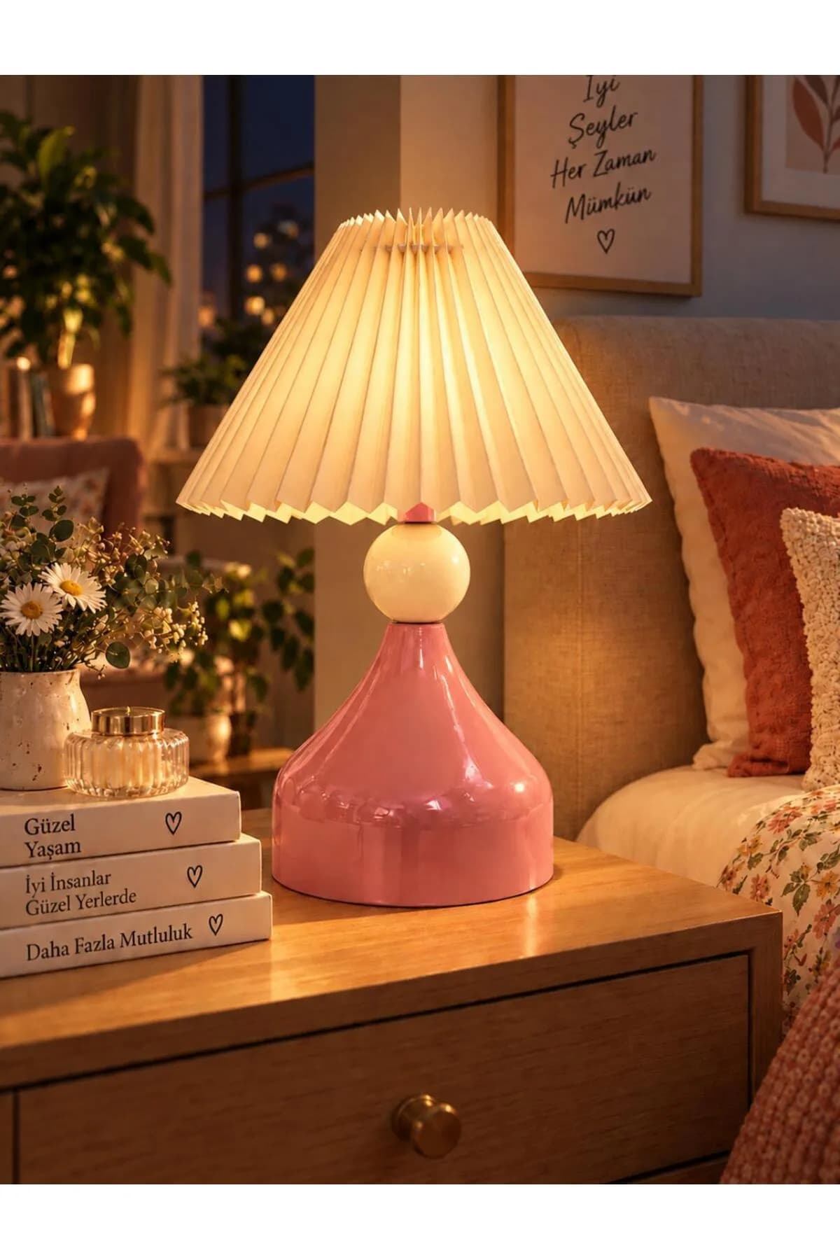 Loren Model Top Detaylı Umbrella Abajur Şapkalı Salon Yatak Odası Masa Lambası Proje Şık Lüks