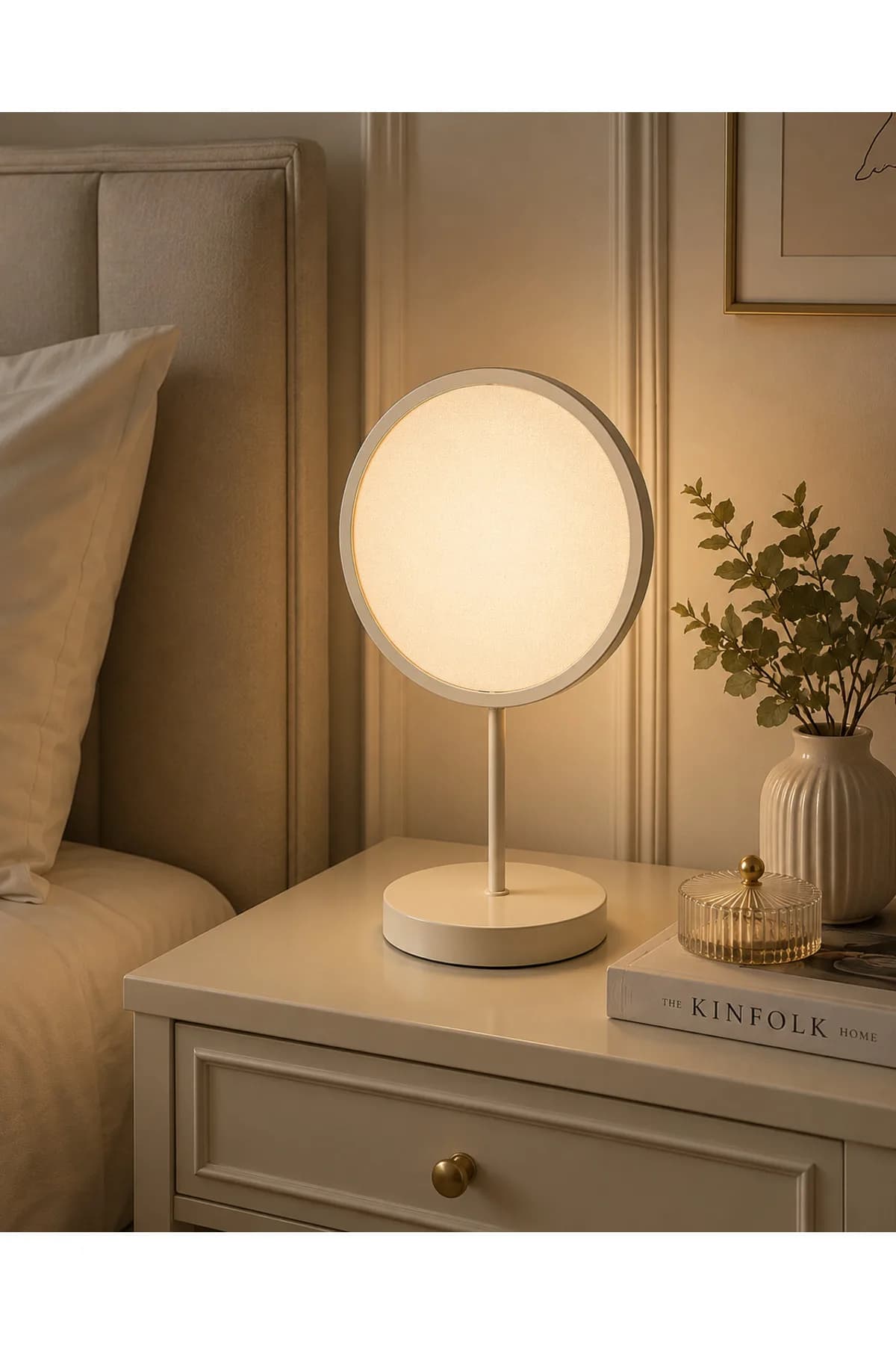 Abajur Kumaşlı Çember Ledli Elektrikli Masa Lambası Salon Yatak Odası Özel Şık Proje