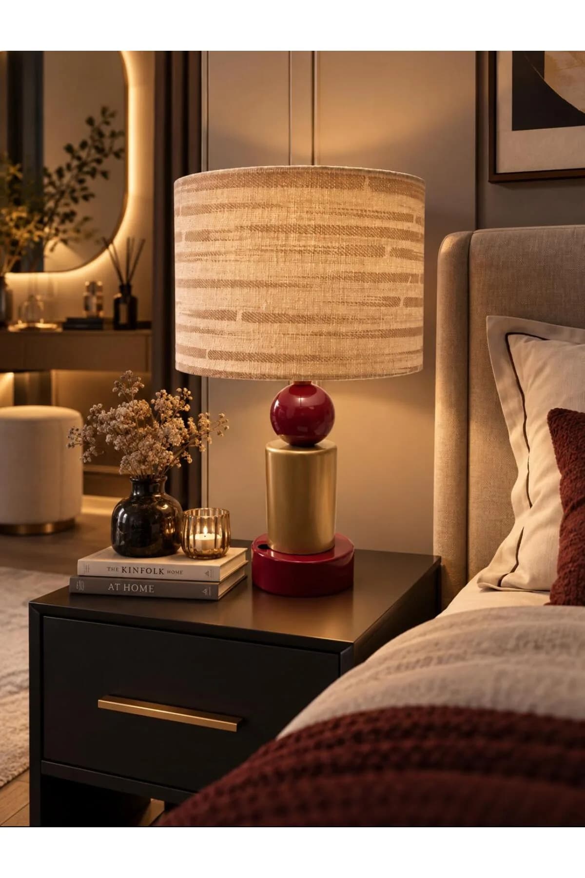 Bordo Colour Model Kahve Abajur Detaylı Masa Lambası Abajur Salon Yatak Odası Proje Lüks