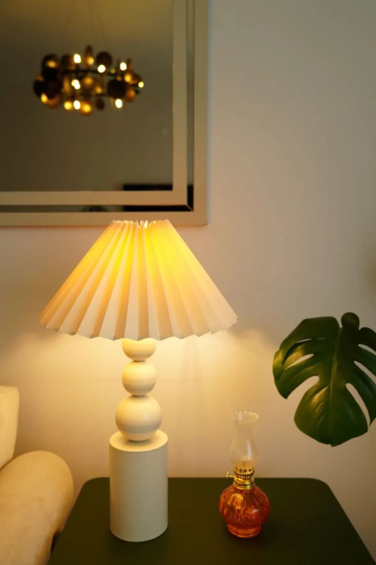 Üç Top Krem Ayaklı Umbrella Model Kumaş Şapkalı Dekoratif Yatak Odası Salon Abajur