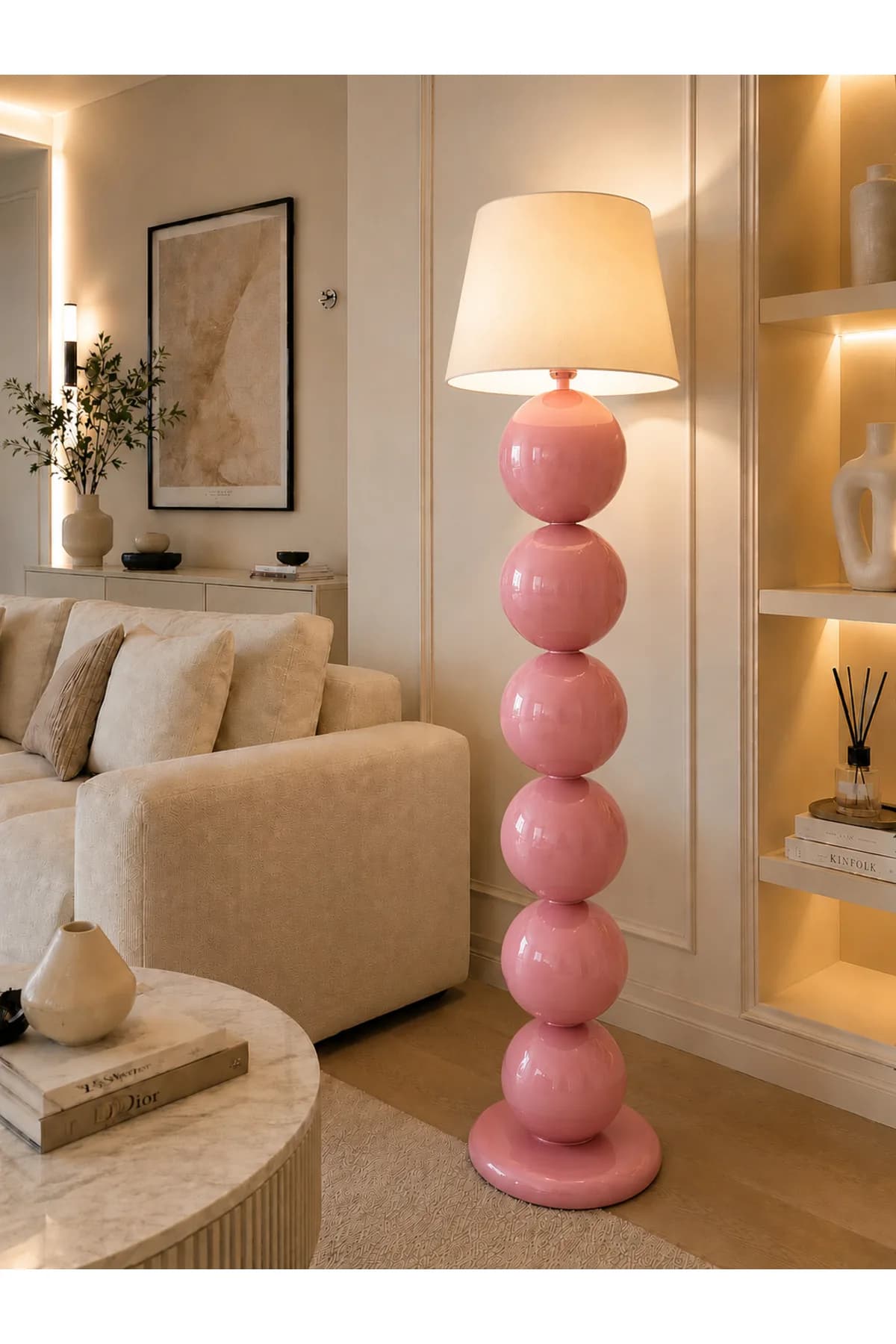 Nice Model Top Detaylı Krem Konik Abajur Şapkalı Salon Yatak Odası Proje Lambader Şık (Hediyelidir)