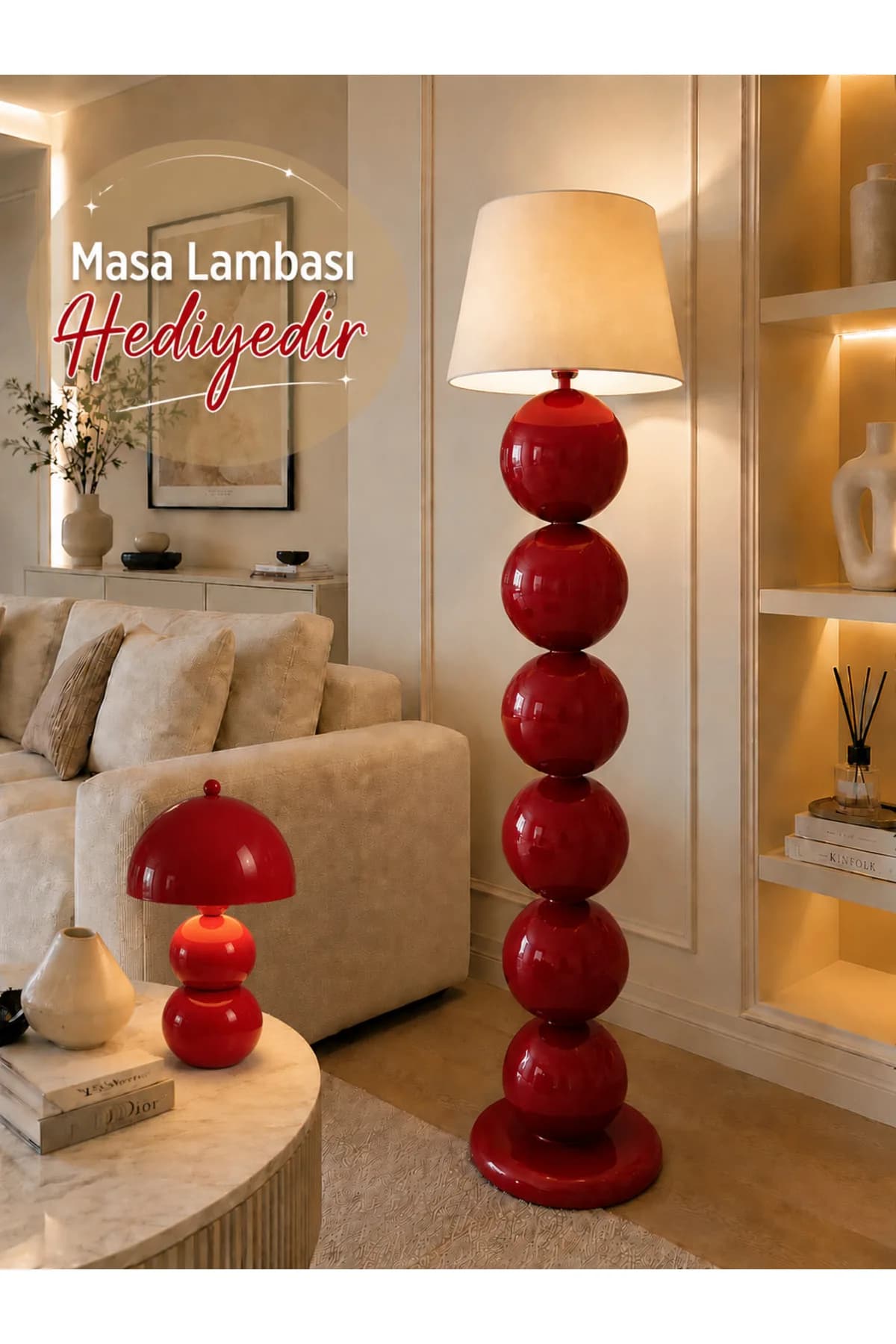Nice Model Top Detaylı Krem Konik Abajur Şapkalı Salon Yatak Odası Proje Lambader Şık (Hediyelidir)