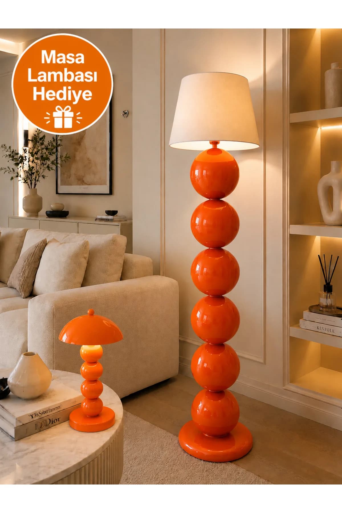 Nice Model Top Detaylı Krem Konik Abajur Şapkalı Salon Yatak Odası Proje Lambader Şık (Hediyelidir)
