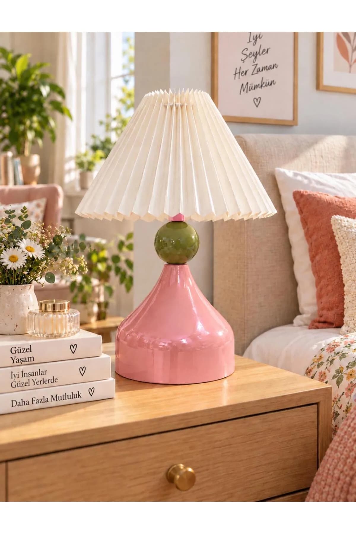 Loren Model Top Detaylı Umbrella Abajur Şapkalı Salon Yatak Odası Masa Lambası Proje Şık Lüks