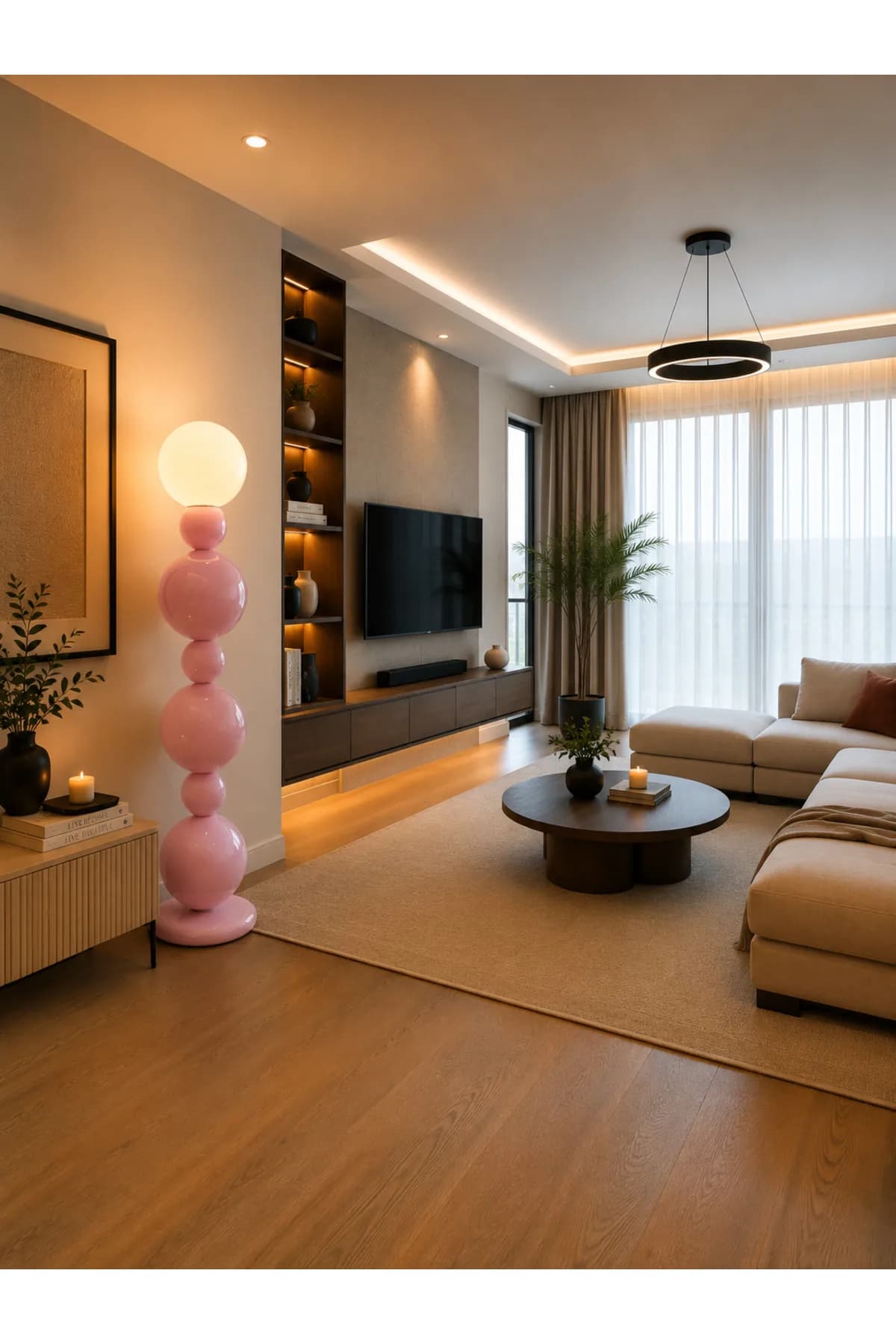 Camona Model Beyaz Opal Camlı Şık Lüks Lambader Salon Yatak Odası