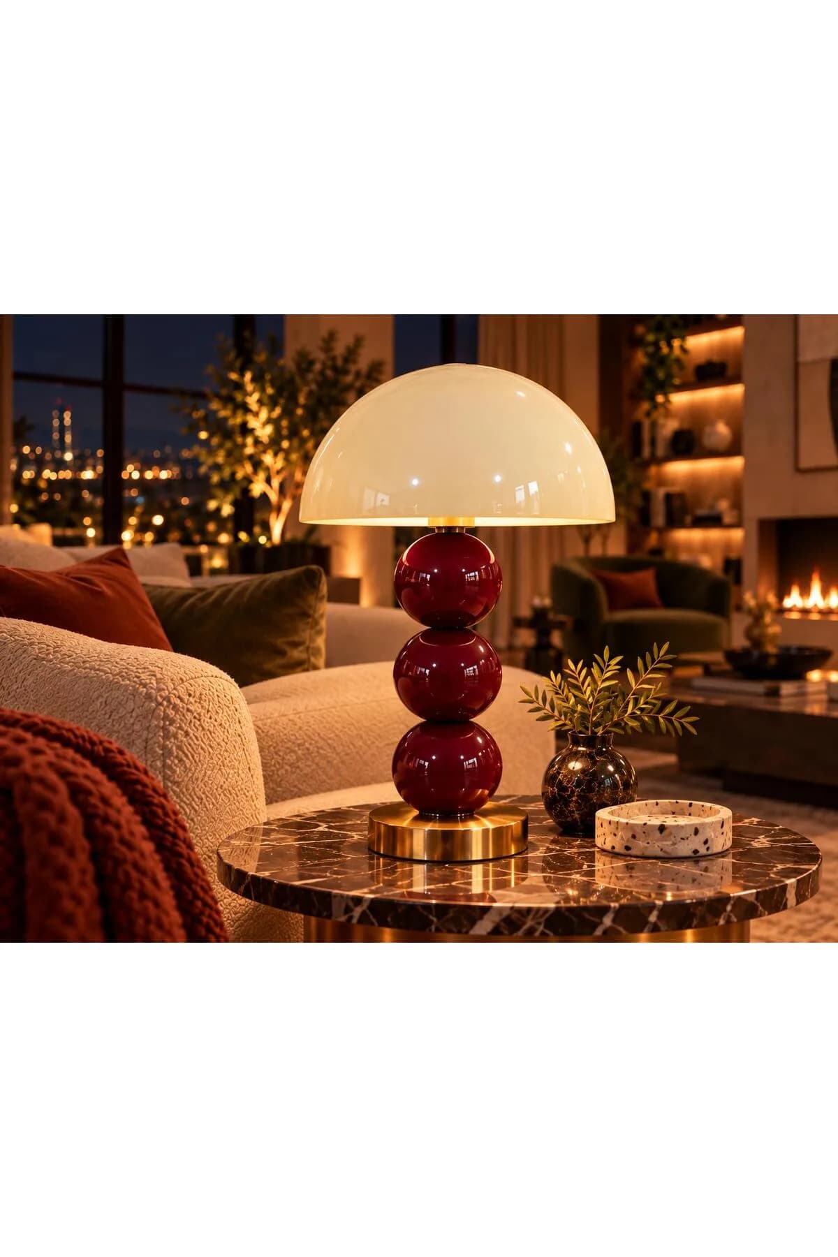 3 Toplu Mantar Başlıklı Masa Lambası Salon Yatak Odası Lüx Şık Proje Mimari Abajur