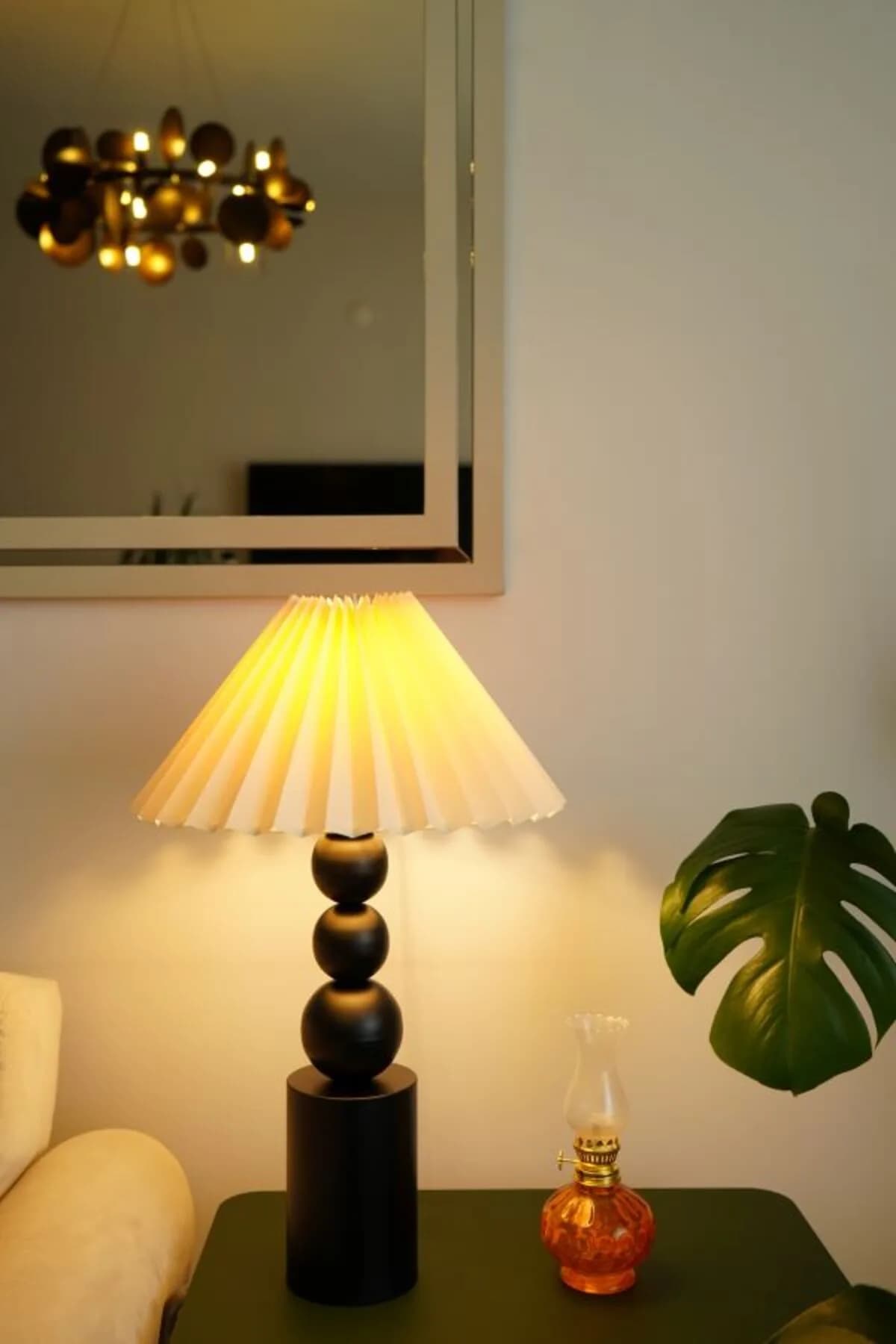 Üç Top Siyah Ayaklı Umbrella Model Kumaş Şapkalı Dekoratif Yatak Odası Salon Abajur