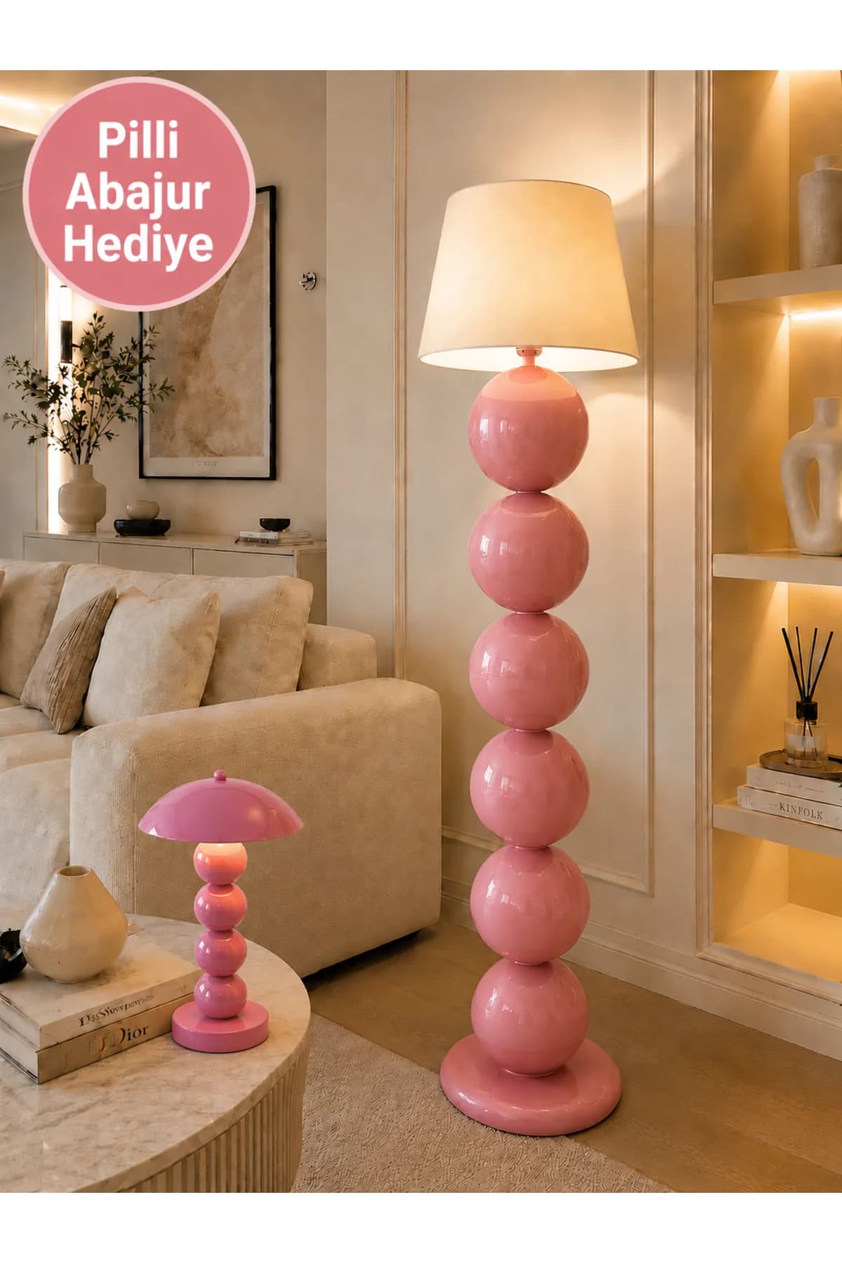 Nice Model Top Detaylı Krem Konik Abajur Şapkalı Salon Yatak Odası Proje Lambader Şık (Hediyelidir)
