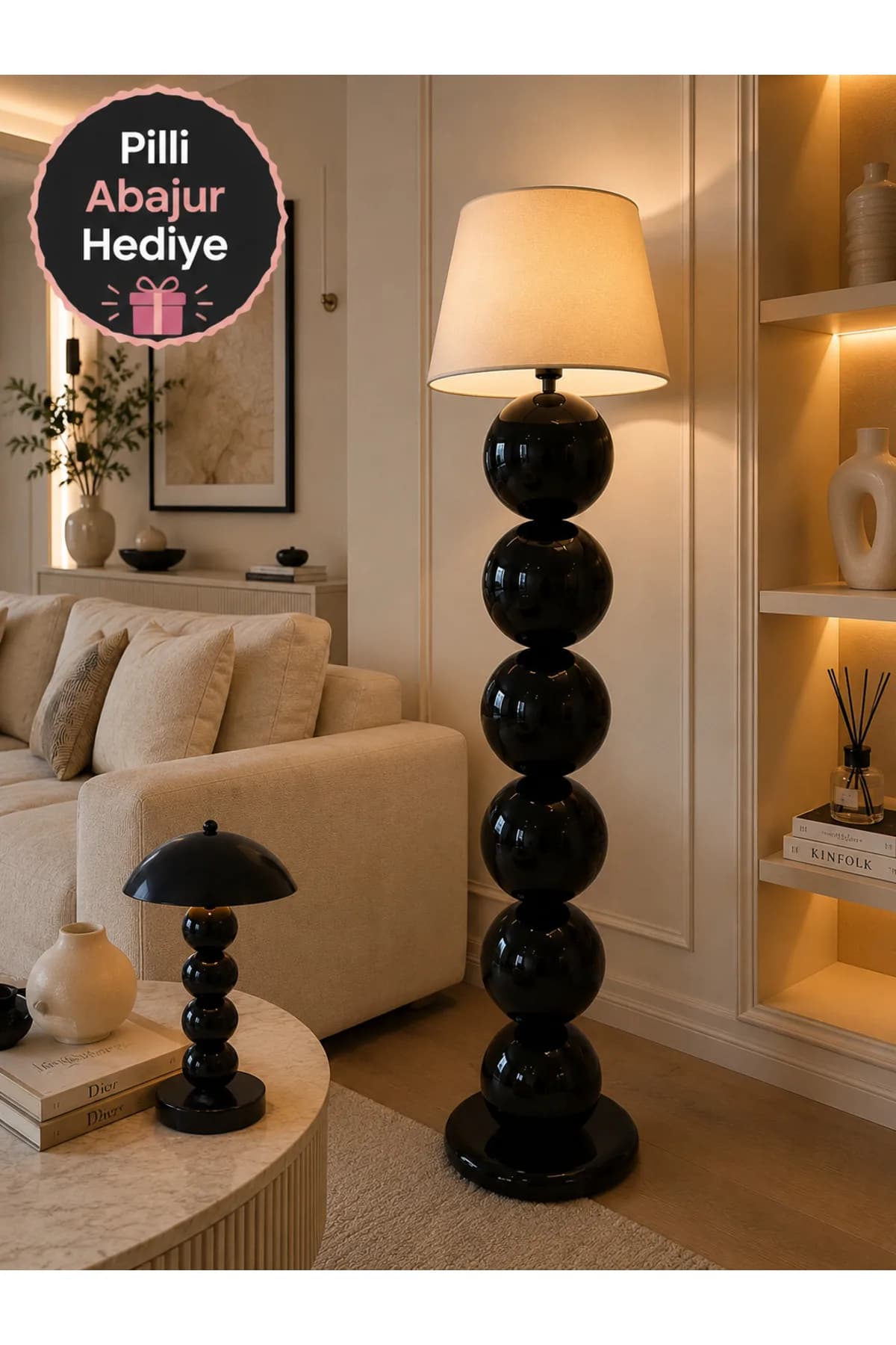 Nice Model Top Detaylı Krem Konik Abajur Şapkalı Salon Yatak Odası Proje Lambader Şık (Hediyelidir)