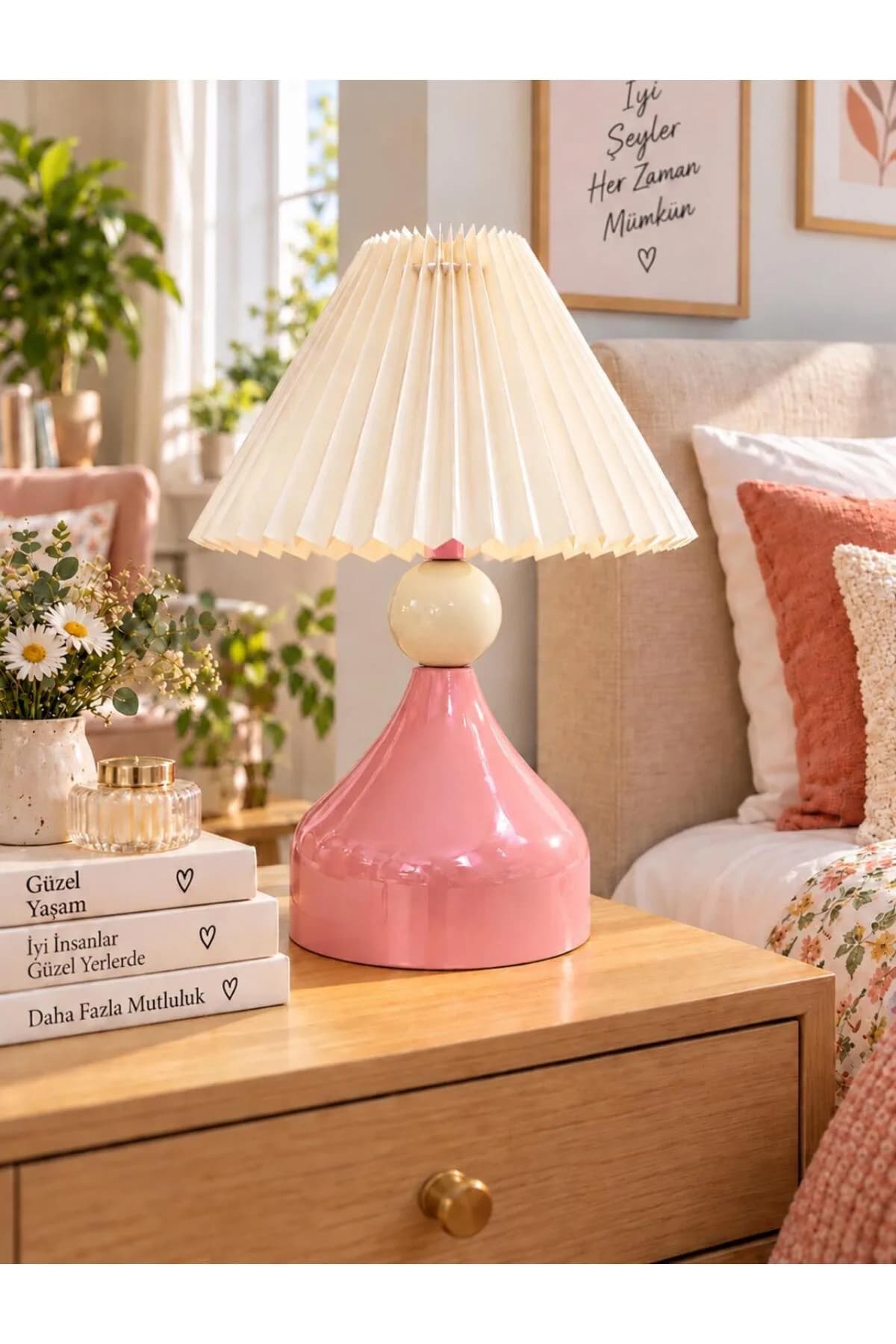 Loren Model Top Detaylı Umbrella Abajur Şapkalı Salon Yatak Odası Masa Lambası Proje Şık Lüks