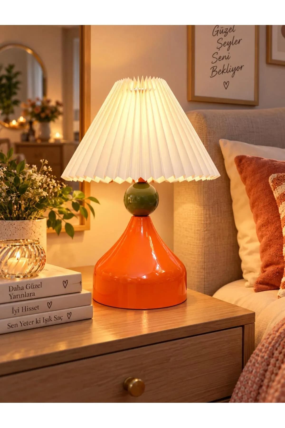 Loren Model Top Detaylı Umbrella Abajur Şapkalı Salon Yatak Odası Masa Lambası Proje Şık Lüks