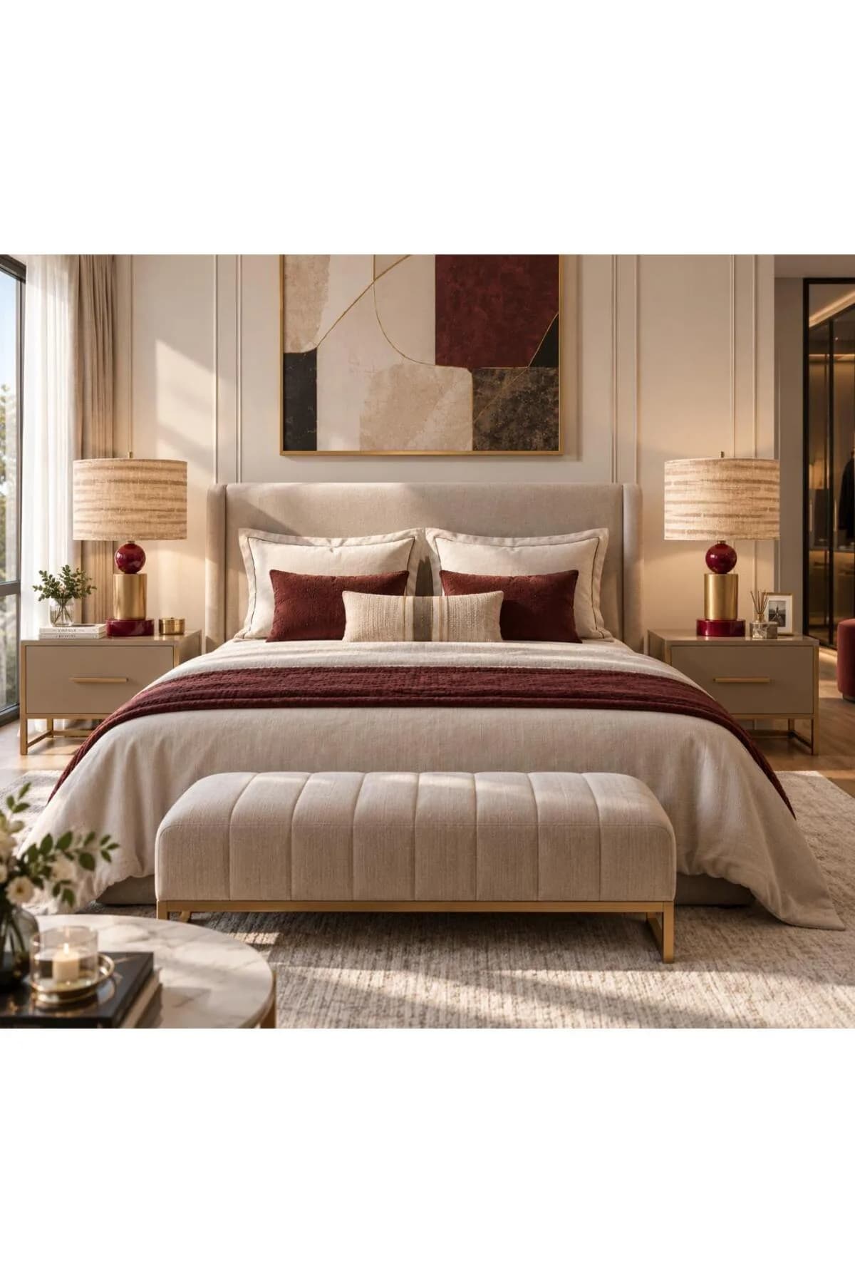 Bordo Colour Model Kahve Abajur Detaylı Masa Lambası Abajur Salon Yatak Odası Proje Lüks