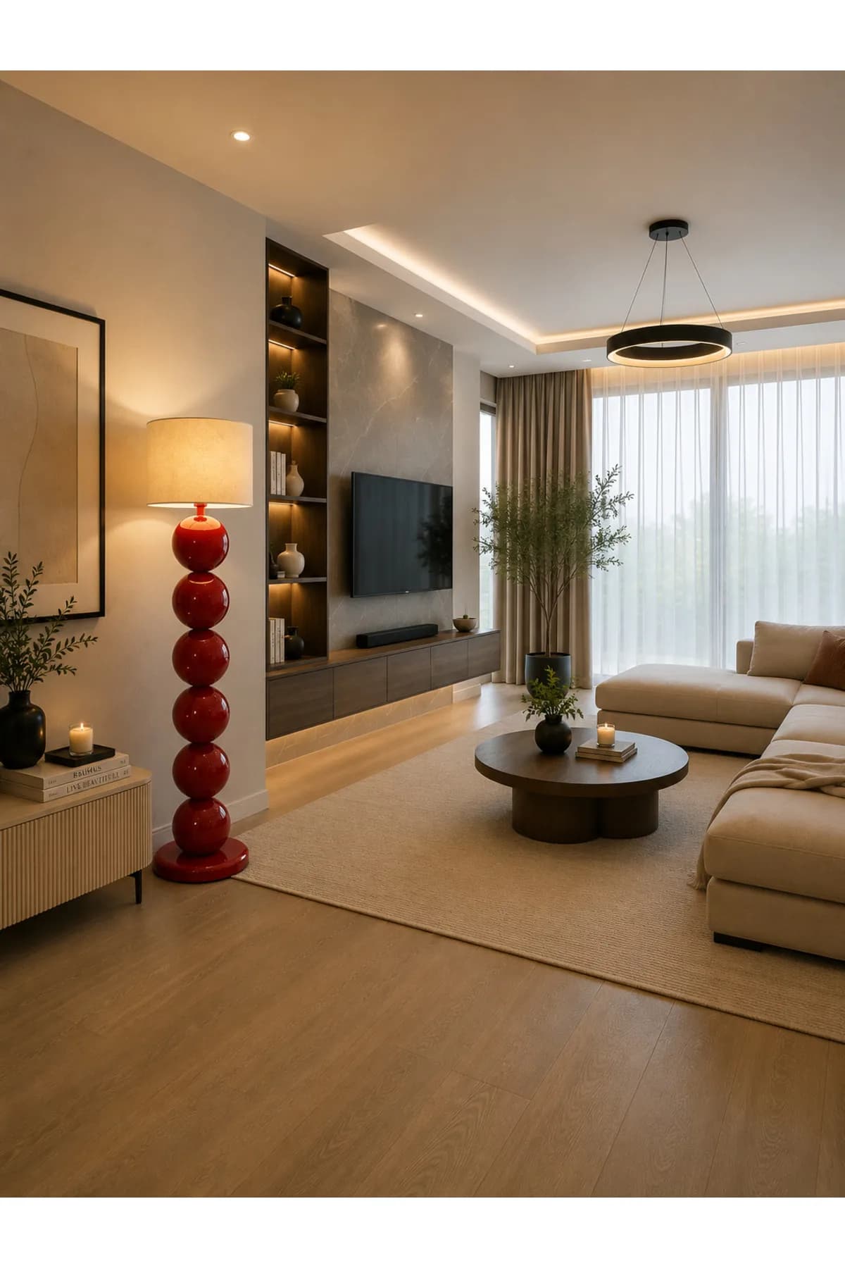 Visa Model Silindir Krem Abajur Şapkalı Salon Yatak Odası Lambader Ofis Şık Model