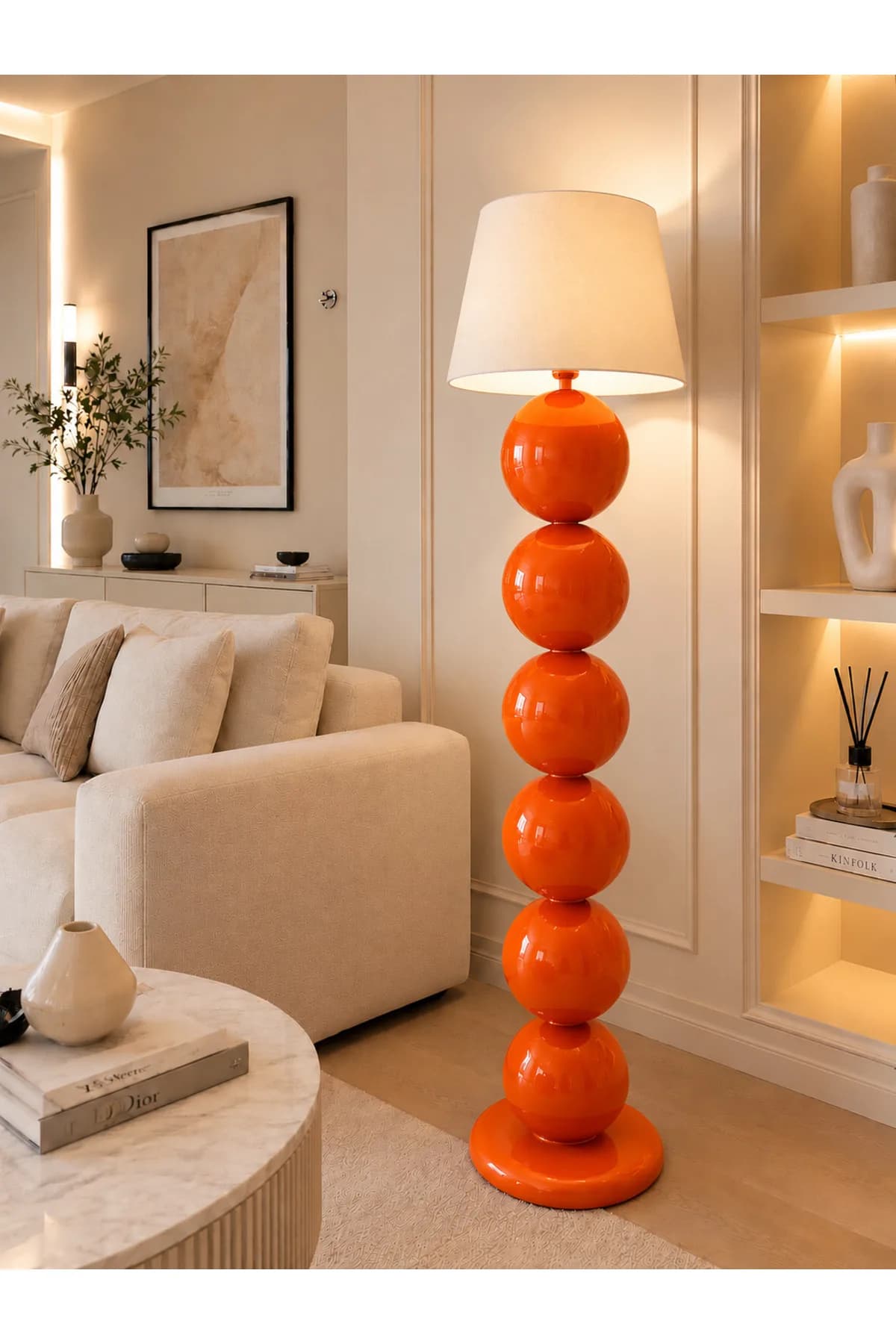 Nice Model Top Detaylı Krem Konik Abajur Şapkalı Salon Yatak Odası Proje Lambader Şık (Hediyelidir)