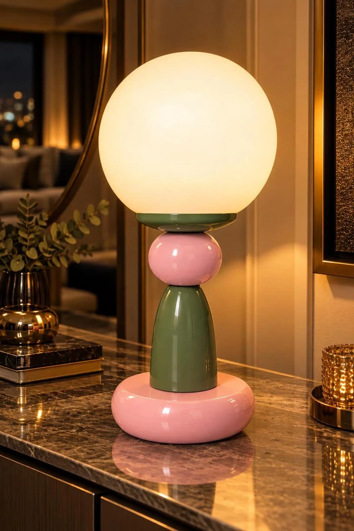 Beyaz Opal Camlı Model Masa Lambası Elektrik Aksanlı Şık Model Abajur Salon Yatak Odası Mimari Masa Lambası