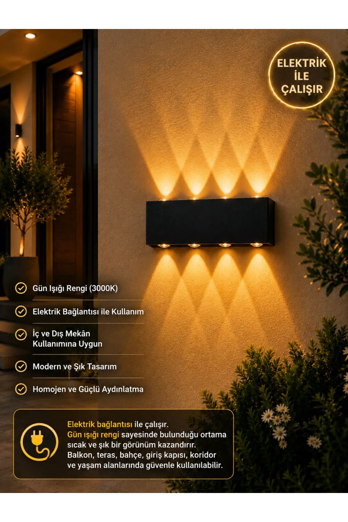 Yarasa Model Elektrikli Aplik Salon Yatak Odası Bahçe Tablo Aplik Şık