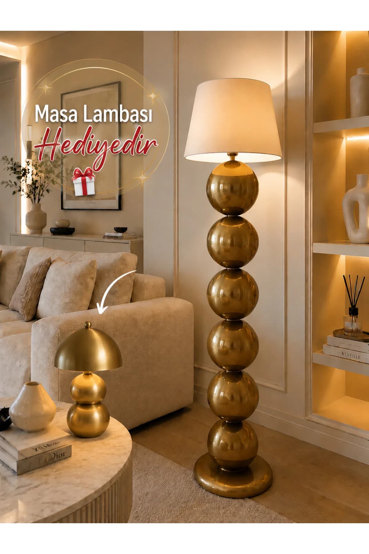 Nice Model Top Detaylı Krem Konik Abajur Şapkalı Salon Yatak Odası Proje Lambader Şık (Hediyelidir)