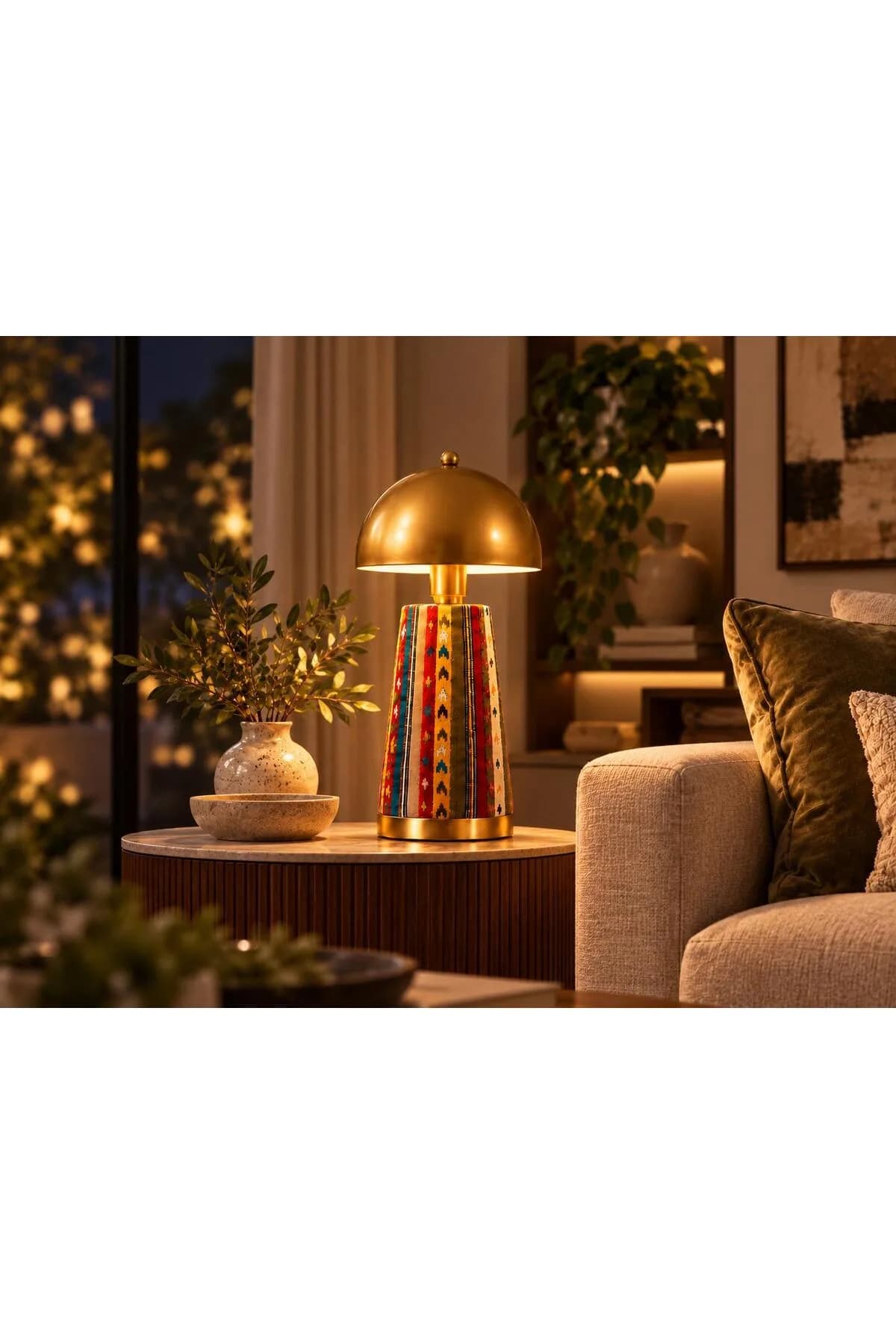 Colora Mantar Model Kumaş Detaylı Salon Yatak Odası Mimari Proje Abajur Masa Lambası