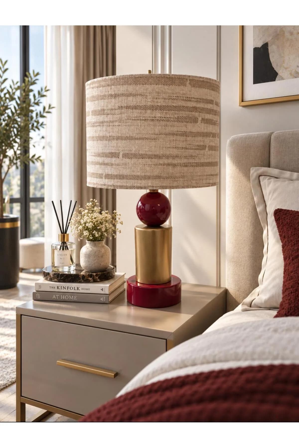 Bordo Colour Model Kahve Abajur Detaylı Masa Lambası Abajur Salon Yatak Odası Proje Lüks