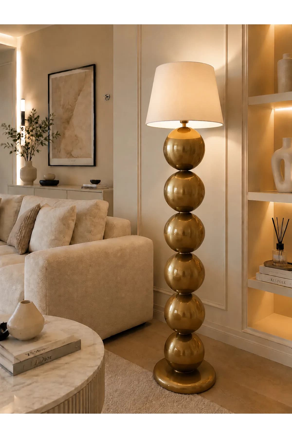 Nice Model Top Detaylı Krem Konik Abajur Şapkalı Salon Yatak Odası Proje Lambader Şık (Hediyelidir)
