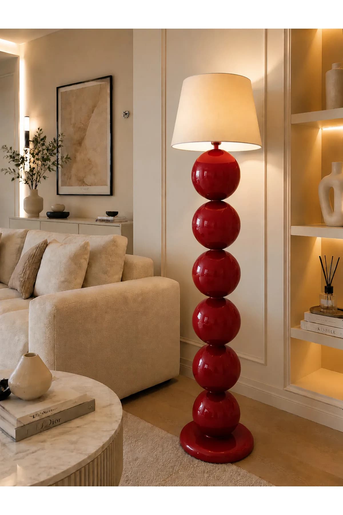 Nice Model Top Detaylı Krem Konik Abajur Şapkalı Salon Yatak Odası Proje Lambader Şık (Hediyelidir)
