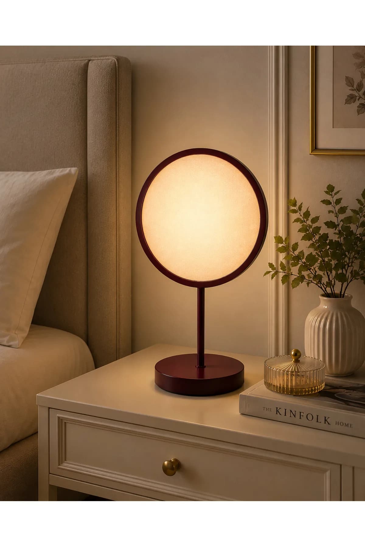 Abajur Kumaşlı Çember Ledli Elektrikli Masa Lambası Salon Yatak Odası Özel Şık Proje
