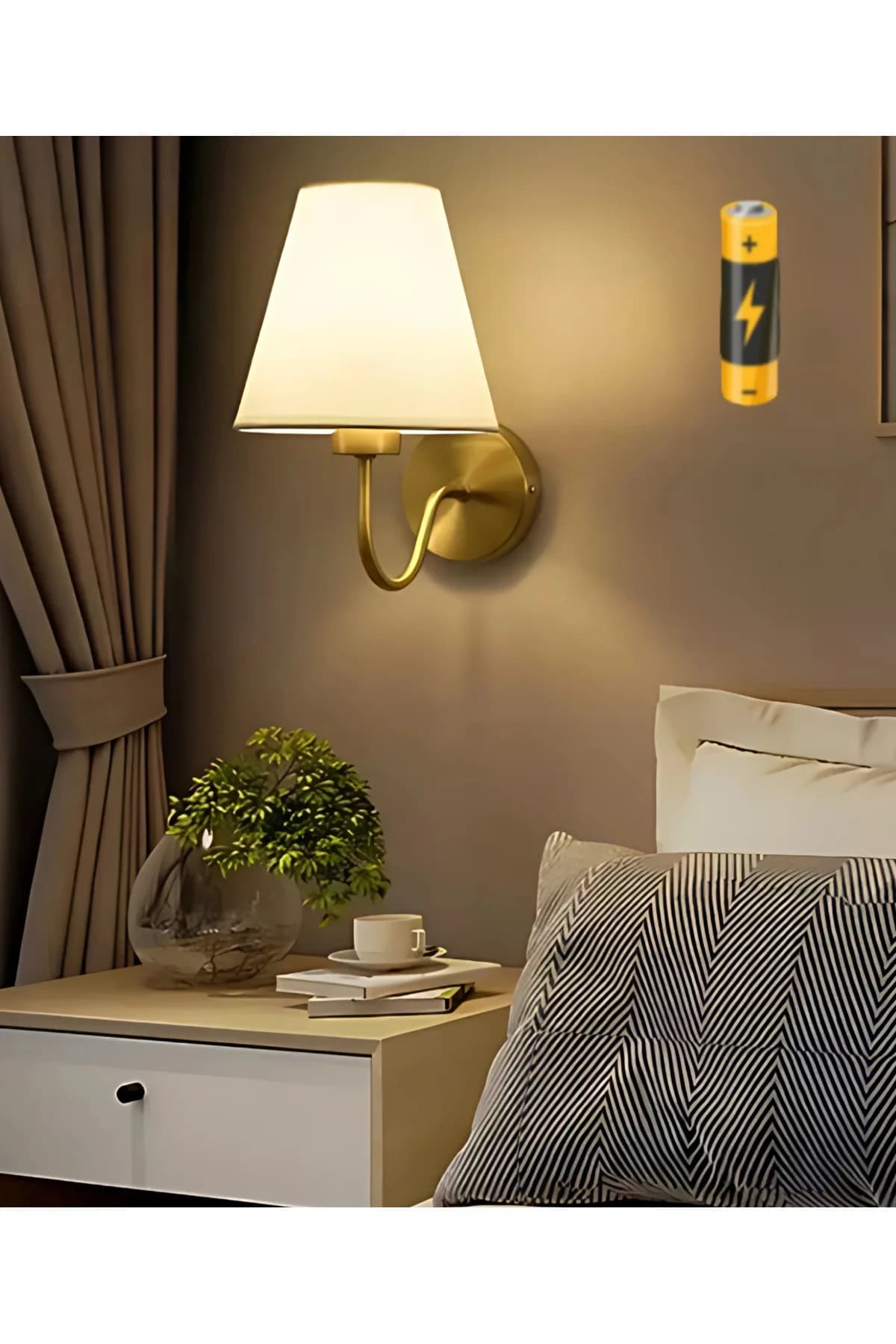 S Eskitme Model Pilli Tak Çalıştır Bej Şapkalı Aplik Pil Dahil Değildir