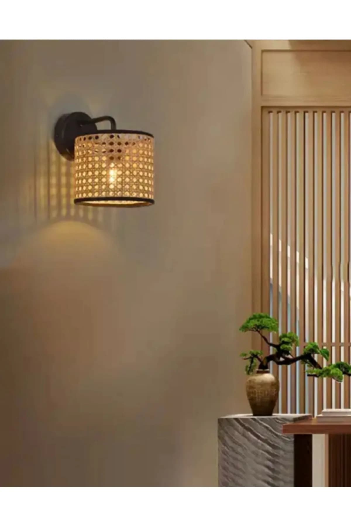 Özel Pilli Hazeran Başlıklı Rattan Salon Yatak Odası Aplik