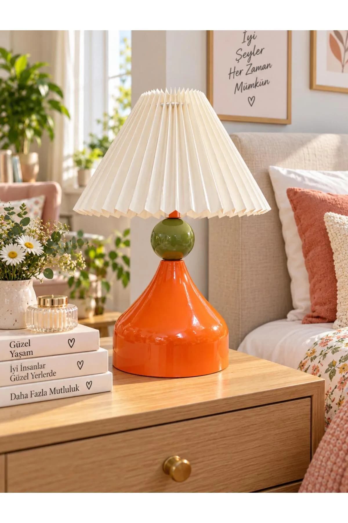 Loren Model Top Detaylı Umbrella Abajur Şapkalı Salon Yatak Odası Masa Lambası Proje Şık Lüks